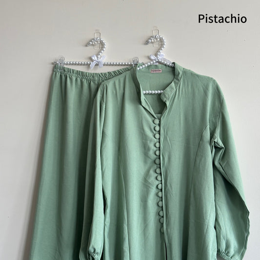Yusra Co-ord Set – pistachio modest crush fabric outfit from Hijabaan NZ