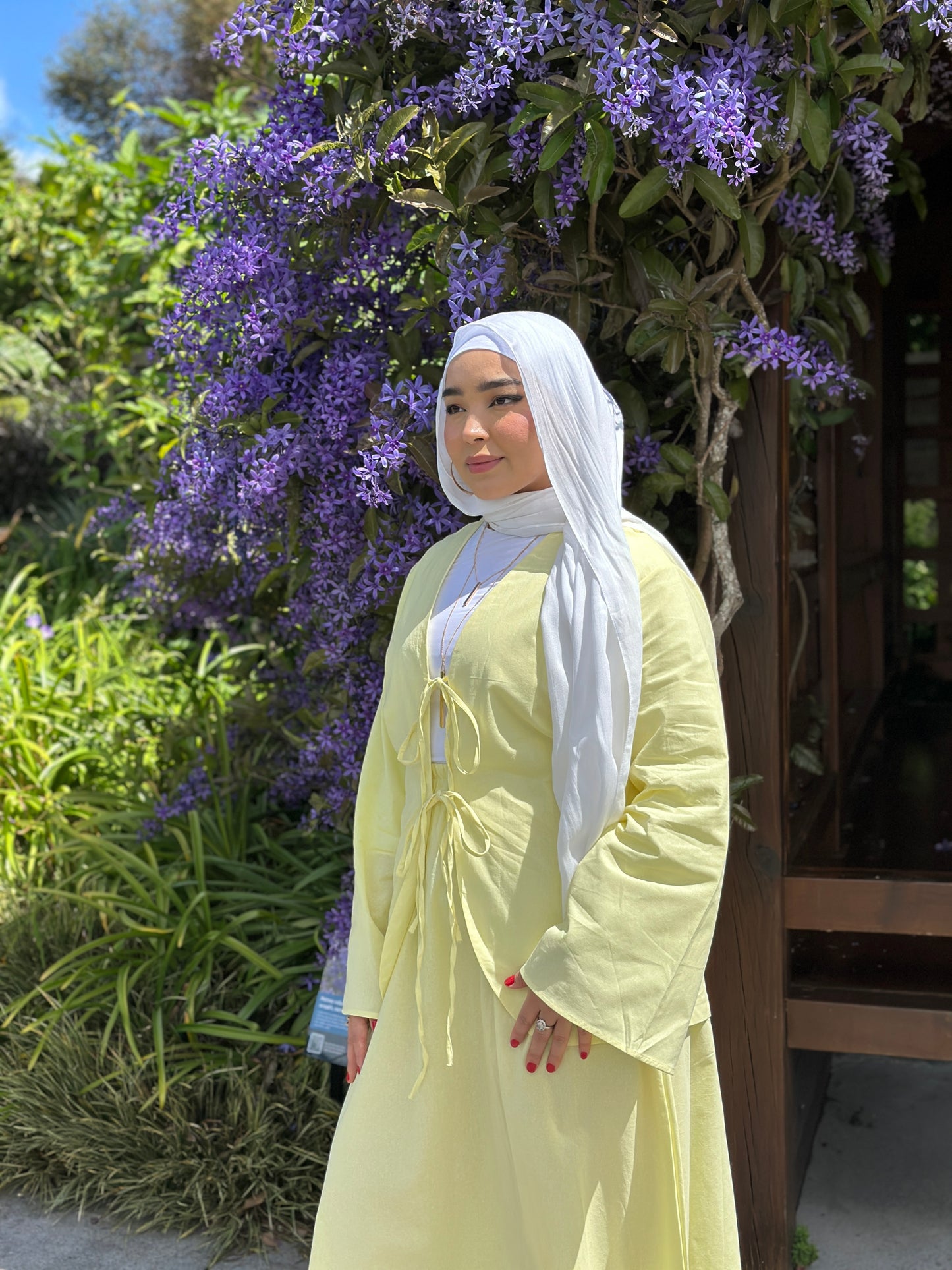 Side view of Zunairah Set – butter yellow cotton modest wear – Hijabaan NZ